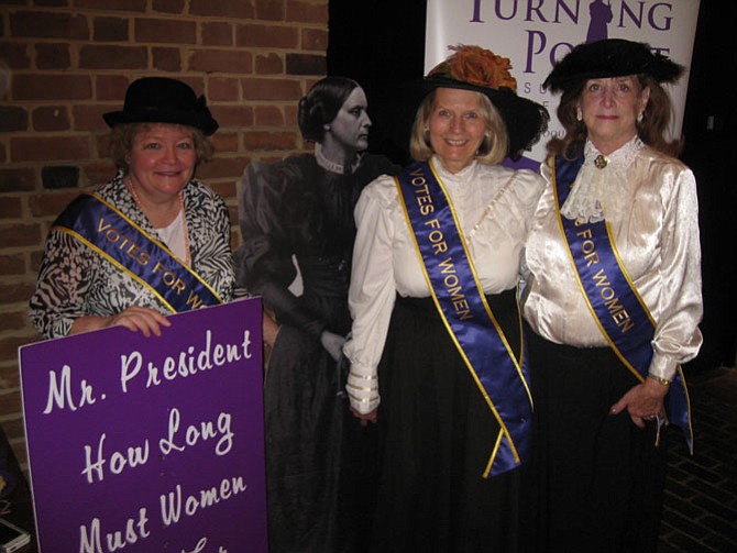 From left: Victoria Lipnic of Arlington; Pat Wirth, executive director of Turning Point Suffragist Memorial; and Kathleen Pablo, on the board of directors for Turning Point. 