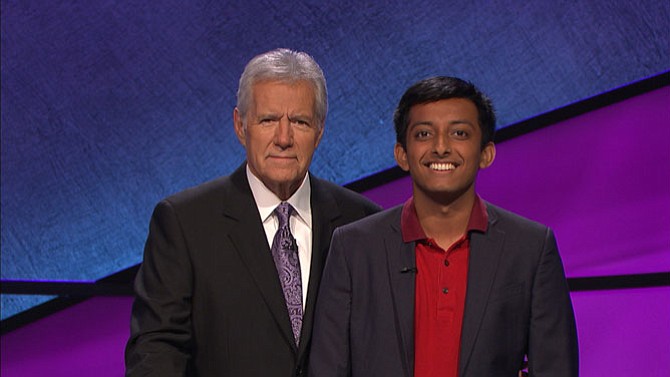 Siddharth Hariharan, a student from Herndon-- pictured with a host  Alex Trebek -- will compete on JEOPARDY! on Thursday, Sept. 15 on WJLA-TV.
