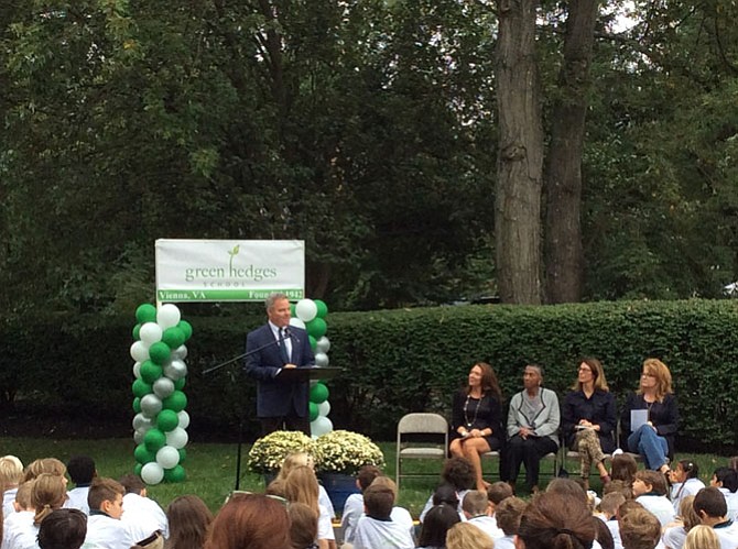 Head of School, Robert E. Gregg, III, delivers a speech at the ceremony to celebrate Green Hedges School’s 75th Anniversary.

