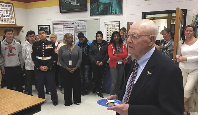 Captain Blakeman speaks to assembled cadets about his time at the Unit and the early days in 1983.
