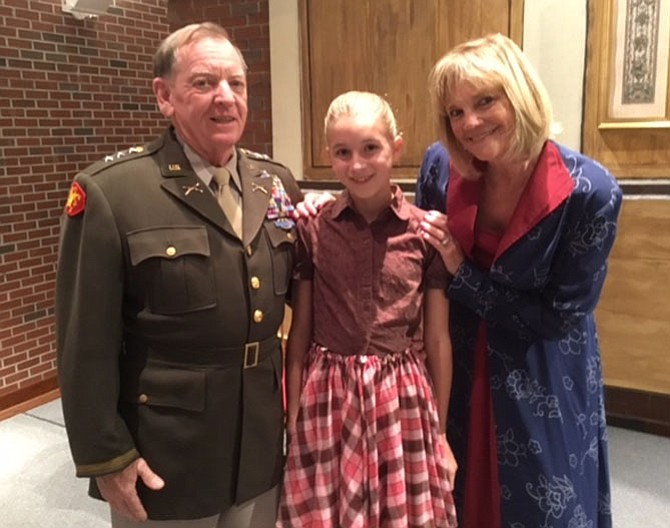 From left: Bruce Burslie (General Waverley), June Johnson (Susan), and Kathy Young (Martha) are performing in “White Christmas.”