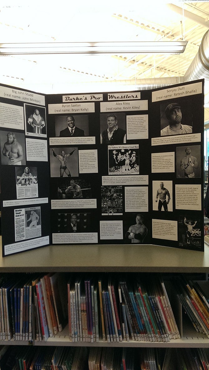 One poster display at Burke History Day on Nov. 5 tells about the professional wrestlers who have come out of Burke over the years.
