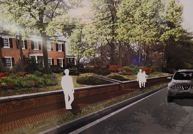 Artist’s rendition showing the sidewalk, curb, buffer and retaining wall.
