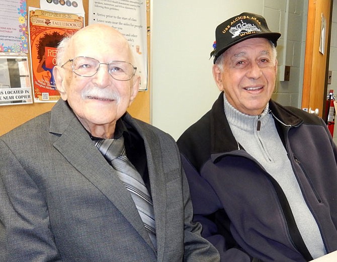 (From left) are WWII veterans Chester Myslicki (Air Force), 96, and Adrian Pelzner (Navy), 90.
