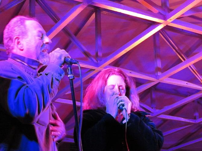 Mayor Allison Silberberg jams with The Nighthawks, playing the classic “Mess Around” with band member Mark Wenner.