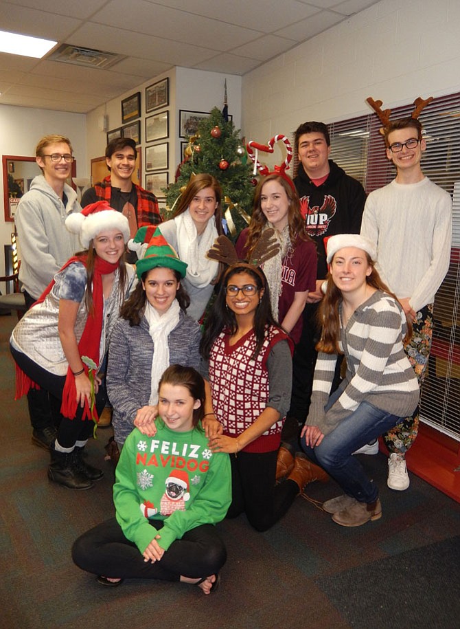 The directors of Westfield High’s “Ho Ho Holiday Show” are (back row, from left) Marty Bernier, Ian Balderston, Drew Tobin and Charlie Parsons; (second row, from left) Kaley Haller, Aubrey Cervarich and Sara Bresnahan; (third row, from left) Ruby Tippl, Maya Hossain and Allie Bush; and (in front) stage manager Lauryn Bailey. (Not pictured: Miles Josephh and Nate Riester).