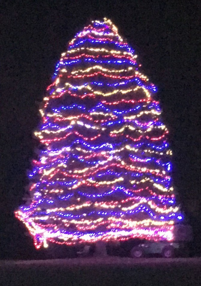 Patriotic Christmas Tree at 849 Seneca Road in Great Falls is 45 feet tall and has over 7,000 lights.


