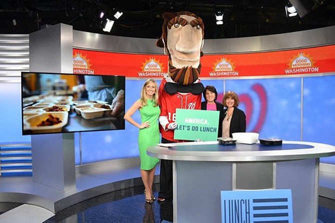 From left: News Channel 8 Anchor Autria Godrey; Washington Nationals Mascot-President Abe Lincoln ; Susan Waldman, Meals on Wheels America; and MaryAnne Beatty, Senior Services of Alexandria.