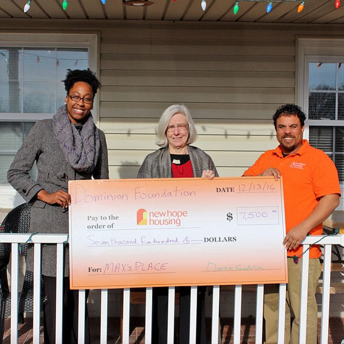 From left are Akira Brown, Alexandria Housing First case manager; Pamela Michell, executive director of New Hope Housing; and Lance Flowers, outreach counselor for Max's Place.