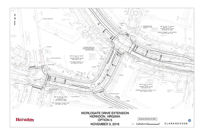 This option, Option 5, was the preferred location for the new roadway. There were four other options that private property owners and town staff considered before the fifth option was presented to the Herndon Town Council, which unanimously approved the plan.