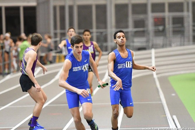 Alex Loukili and Dimarcus Vilcheck in 4x800 Ocean Breeze Games race.
