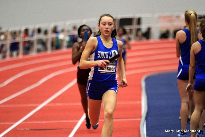 Olivia Beckner in the 4x400 meter relay race.