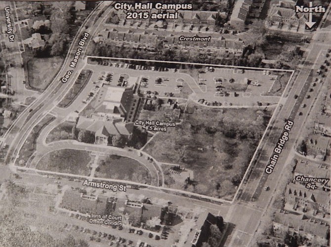 Aerial view of the Fairfax City Hall Campus.