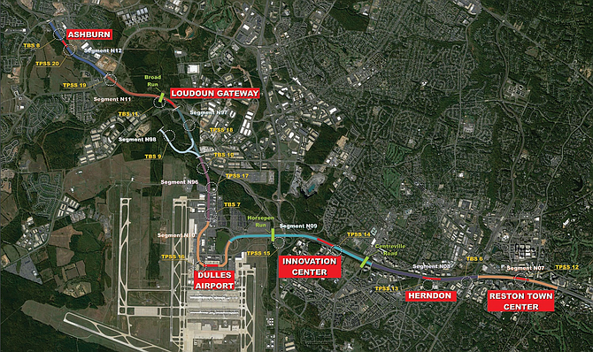 Phase 2 of the 11.4-mile extension of the Metropolitan Washington Area Transit Authority’s Silver Line will add new stations from Reston through the Washington Dulles International Airport, to Ashburn in Loudoun County.
