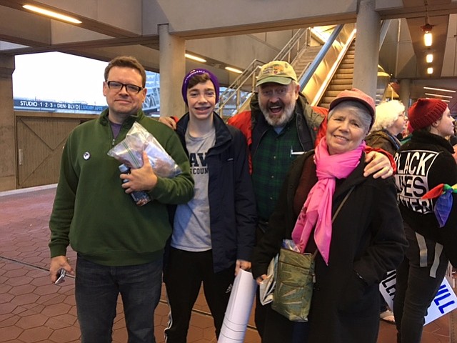 Lovaas family ready to board Silver Line train in Reston. From left: Terry Loveman, his son Cole Loveman, 16 on March 1, John and Fran Lovaas.