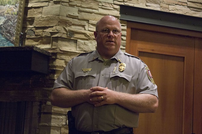 2nd Lt. Anthony Lampe of the Fairfax County Police Department’s Reston District Station tells the audience about the work the Concerns of Police Survivors (C.O.P.S.) does for the families of officers who have been killed while on the job. 
