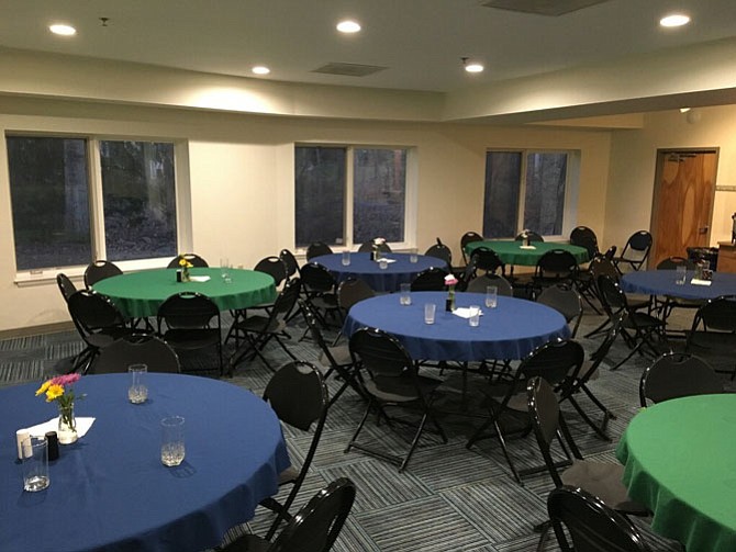 The dining room at the Unitarian Universalist Church of Fairfax in Oakton is set for service. Church volunteers at each church in the Hypothermia Prevention Program provide the homeless with dinner when they arrive, breakfast when they wake up and a packed lunch when they leave.
