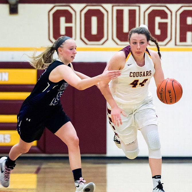 Delaney Connolly #44 scored 19 points to lead Oakton in a win over Chantilly 53-51.