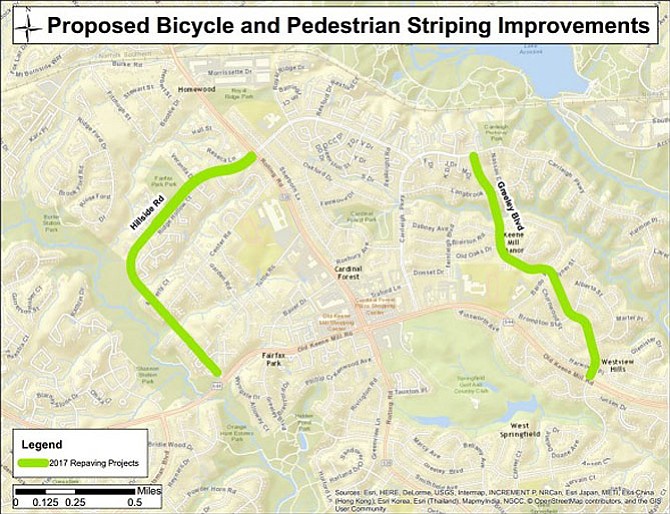 Two of the areas under review as part of the Virginia Department of Transportation’s 2017 repaving schedule include Greeley Blvd from Carrleigh Pkwy to Old Keene Mill Rd and Hillside Road from Rolling Road to Old Keene Mill Road.