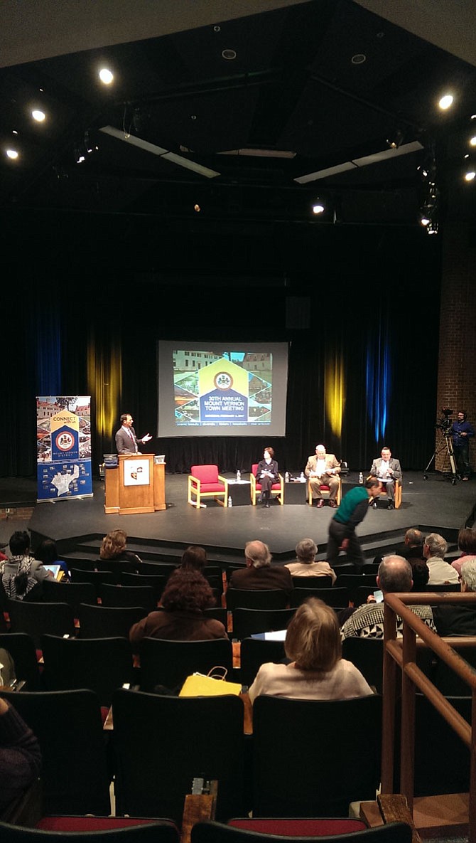 Speakers at the 30th annual Mount Vernon town meeting included Supervisor Dan Storck (D-Mount Vernon), Board of Supervisors Chairman Sharon Bulova, U.S. Rep. Don Beyer (D-8), County Executive Ed Long, representative from Ft. Belvoir Garrison Commander Col. Holbrooke and Mount Vernon FCPS School Board member Karen Corbett Sanders.