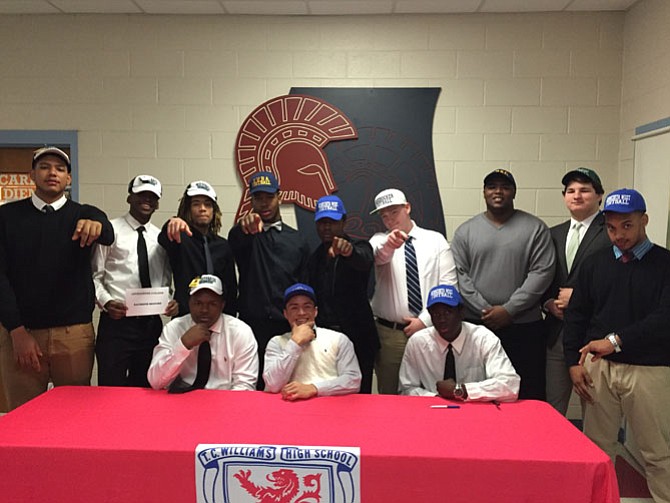 Bottom row from left: Teyan Williams, Livingstone College (N.C.); Cesar Alfaro, Virginia State University; Steve Massaquoi, Minnesota West Community Technical College; top row from left: Brandon Duncan, Livingstone College (N.C.); Raymond McGuire, Livingston College (N.C.); Daniel Davis, Livingstone College (N.C.); Tyrese Randall, Yuba College (Calif.); Jarien Hillian, Minnesota West Community Technical College; Garrett Roach, South Dakota College of the Mines and Technology; Martice Briscoe, Yuba College (Calif.); Ben Patterson, Stevenson University; and Benton Lewis, Minnesota West Community Technical College.
