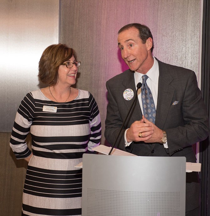 Kerrie Wilson, CEO of Cornerstones, and Mark Ingrao, president and CEO of Greater Reston Chamber of Commerce, announce the finalists for the 2017 Cornerstones of Our Community – Best of Reston Awards.