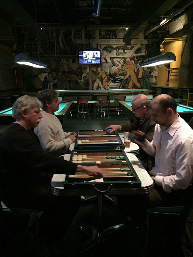 The Northern Virginia Backgammon Club plays in a back corner of Carpool.