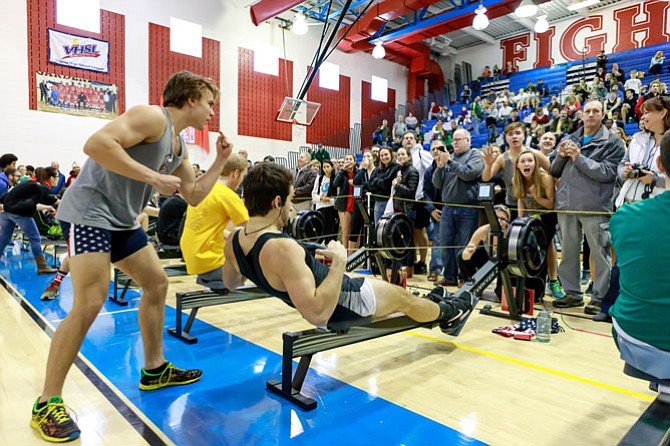 Rowers are cheered on during the Mid-Atlantic Erg Sprints held Feb. 4 at T.C. Williams High School.