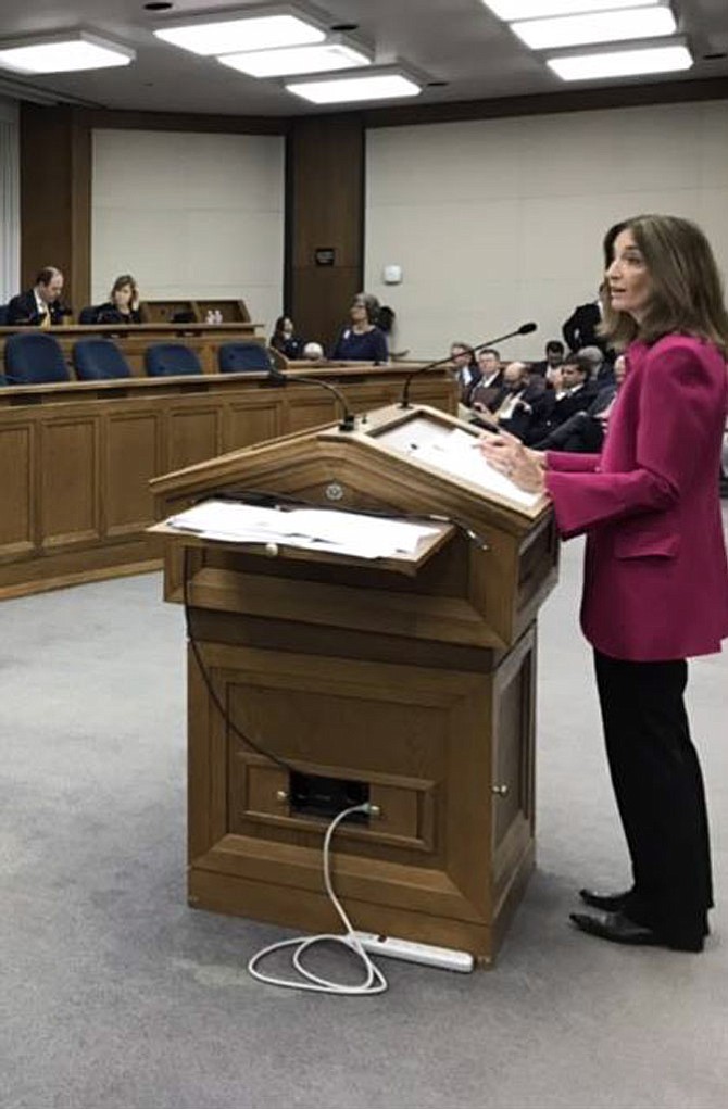 Right, Del. Eileen Filler-Corn (D-41) speaks at the Virginia General Assembly about HB 2404, which would create an advisory council to study and raise awareness of PANDAS and PANS.
