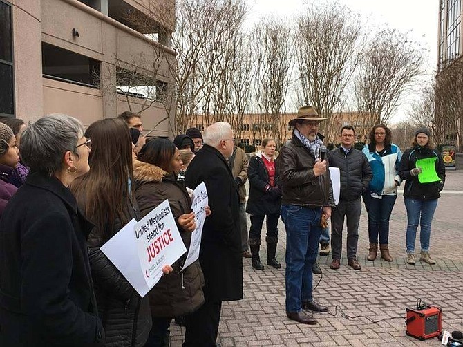 On Feb. 17, Rising Hope pastor Keary Kincannon and other religious leaders held a prayer vigil and demonstration at the ICE field office on Prosperity Avenue in Fairfax.