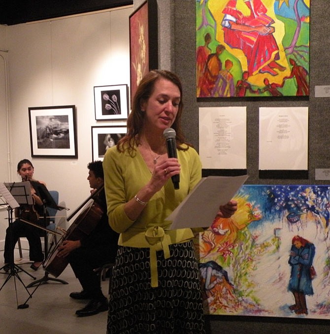 Susan Notar, a member of The Poetry Society of Virginia, recites her poem during the second stop on the regional performance tour of "Springtime in Winter: An Ekphrastic Study in Art, Poetry, and Music." held on Feb. 22. 