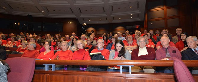 The Faith Alliance for Climate Solutions brought a red-clad contingent of supporters for their speakers at the Fairfax County Feb. 28 Board of Supervisors meeting.