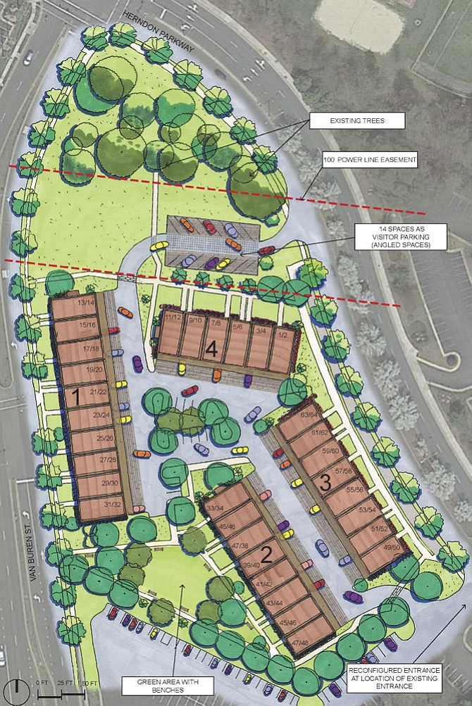 Stanley Martin Homes’s final rendering eliminated the number of materials and colors the development initially had to make the buildings look more consistent, as instructed by the Town of Herndon Architectural Review Board.