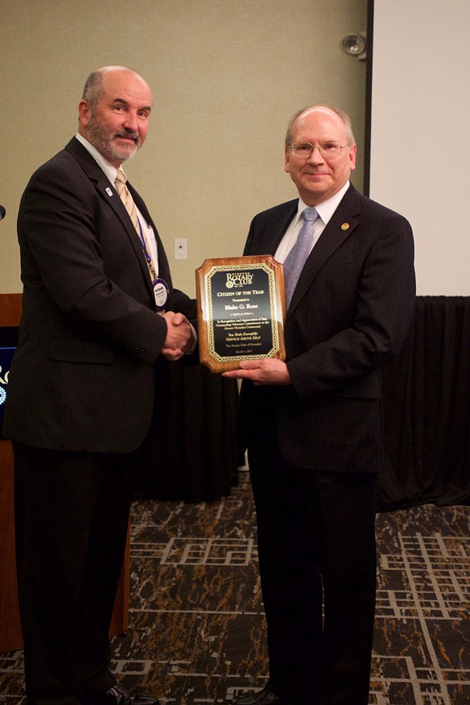 On behalf of the Herndon Rotary Club, Haywood Hull, president, presented the club’s Citizen of the Year award to Blake G. Rose. “Thank you, Blake, for touching the lives of so many in the Herndon community,” said Hull.
