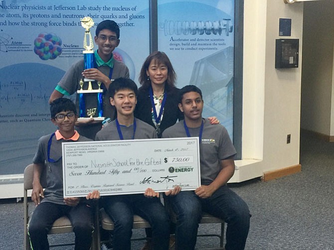 Front Row: Aneesh Edara, Kaien Yang, and Yuvy Sethi; Back Row: Anuraag Kaashyap and parent-coach Fengrong Li.