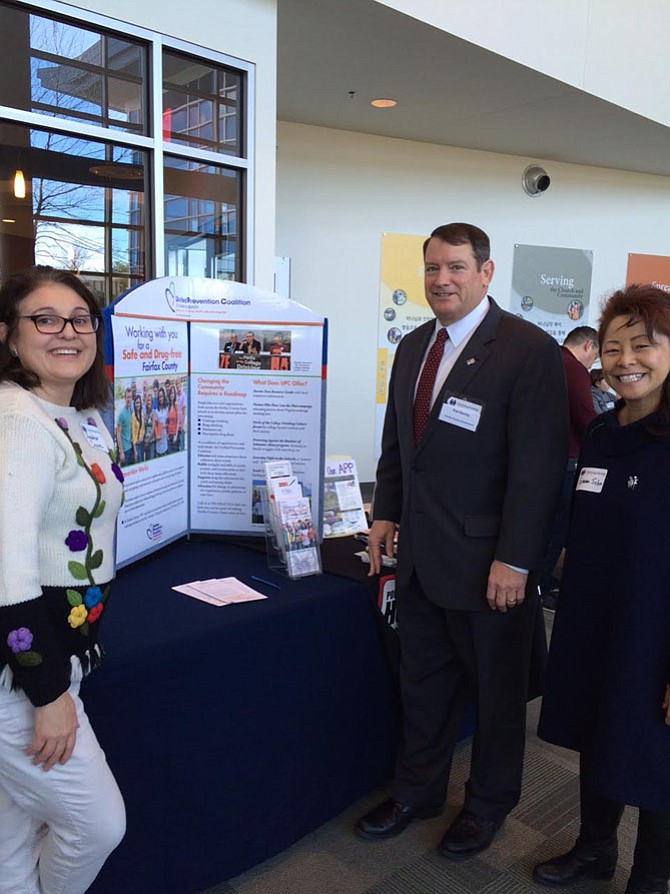 At the Thriving Family Summit are, from left, Heather Davies, Fairfax County Unified Prevention Coalition board member; Supervisor Pat Herrity (R-Springfield) and Gemma Sohn, Fairfax County Unified Prevention Coalition board member.