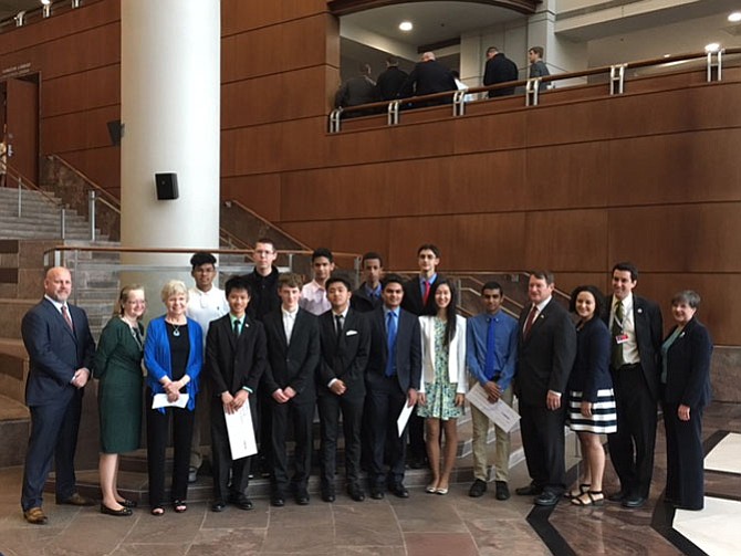 High school students from Chantilly and Thomas Jefferson were recognized on April 4 for their winning projects in the Fairfax County assistive technology for seniors ‘Shark Tank’ challenge.