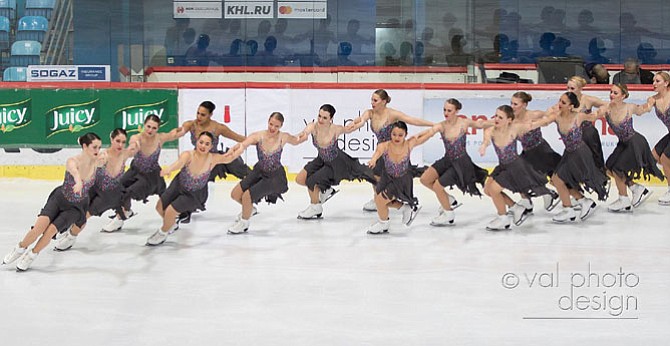 The Skyliners and LaDan Nemati (third from the right in front row) skating the pivoting block element in Croatia.
