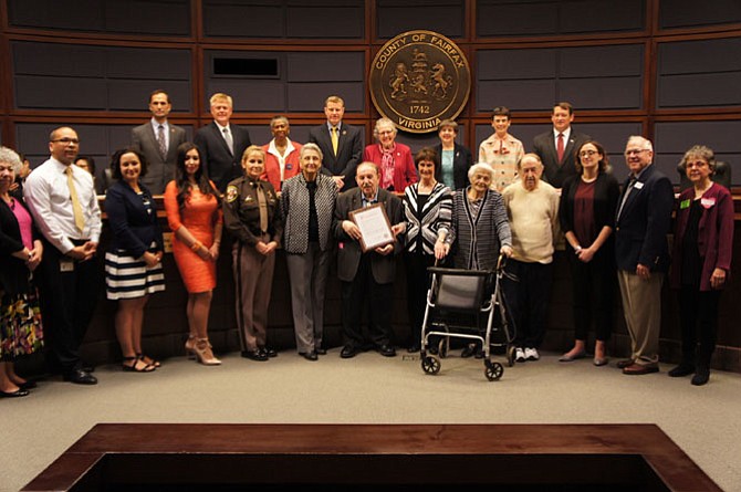 Holocaust survivor Michele Margosis accepts the Proclamation declaring April 24, 2017 as Holocaust Remembrance Day in Fairfax County.