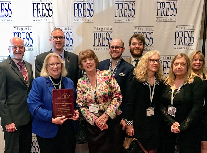 Local Media Connection writers and photographers won 37 Virginia Press Association awards for work in 2016, including the Virginia Press Association Award for Journalistic Integrity and Community Service. Pictured here from left, John Bordner, Mark Mogle, Mary Kimm, Shirley Ruhe, Tim Peterson, Vernon Miles, Eden Brown, Andrea Worker and Jeanne Theismann.