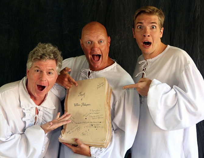 Reed Martin, Teddy Spencer and Austin Tichenor in Reduced Shakespeare Company “William Shakespeare’s Long Lost First Play (abridged).” 