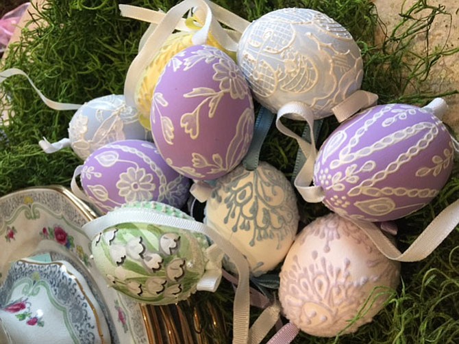 Amanda Mertins of Patina Polished Living creates an Easter tree with hand-painted eggs.