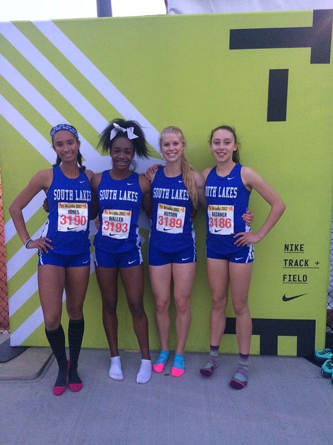 Devyn Jones, Hannah Waller, Cara Hutson, Olivia Beckner at Arcadia Invitational, April 7.