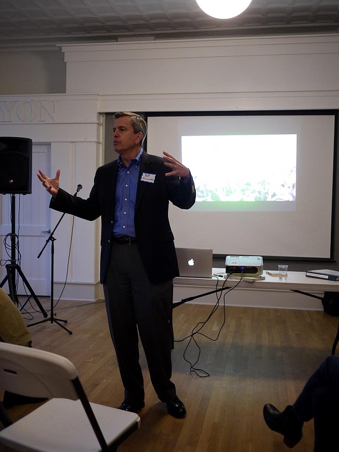 Del. Rip Sullivan addresses the We of Action Virginia meeting on April 3 at the Lyon Park Community Center.