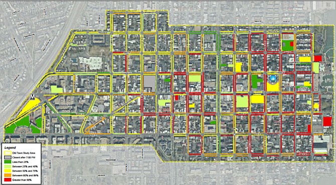 On-street parking occupancy in Old Town during a weekday.