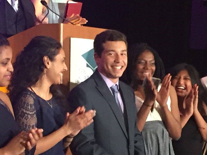 Peter Laboy Jr., Student Government president at T.C. Williams High School, is recognized at the Scholarship Fund of Alexandria Gala April 29 at the Mark Center Hilton. Laboy was awarded the $24,000 Loti Dunn Scholarship and will attend Duke University in the fall.