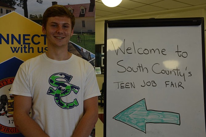 Last summer, South County High School senior Will Riffe worked as a lifeguard at the Fairfax Station Crosspointe community’s Glen Eagles pool. This year, before he leaves to begin classes at James Madison University, he’s looking for a different work experience. That search brought him to the teen job fair held April 29 in the high school’s cafeteria.