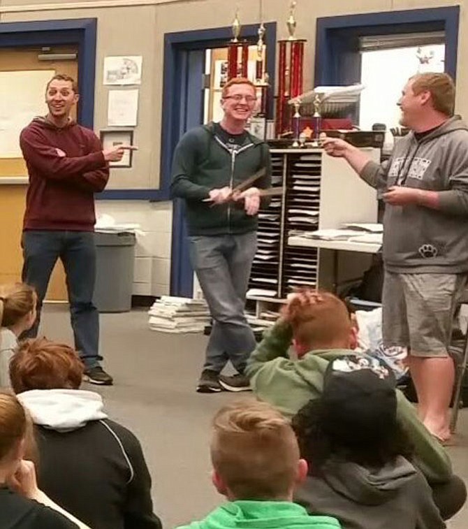 From left: Ben Mitchell, Cymbal Tech; Chad Riley, Pit Tech; and Grant Butters, the Percussion Captain Head made crucial contributions to the South County High School Indoor Drumline winning seventh place in the world in their class, Scholastic Open, at the Winter Guard International World Championships in Dayton, Ohio, on Saturday, April 22.