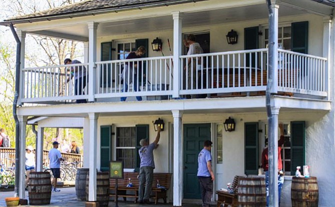 Cleaning up the Historic Great Falls Tavern.