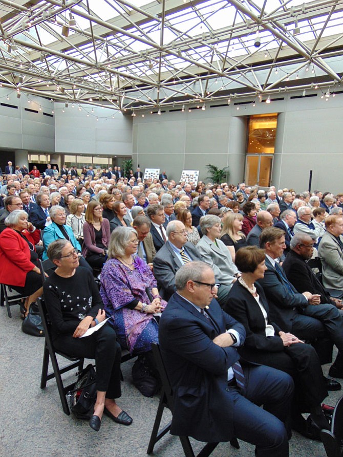 Several hundred people attended the memorial service on Saturday, May 6, for former Del. Jim Scott (D-53) at the INOVA Center for Personalized Health Conference Center Atrium in Fairfax.
